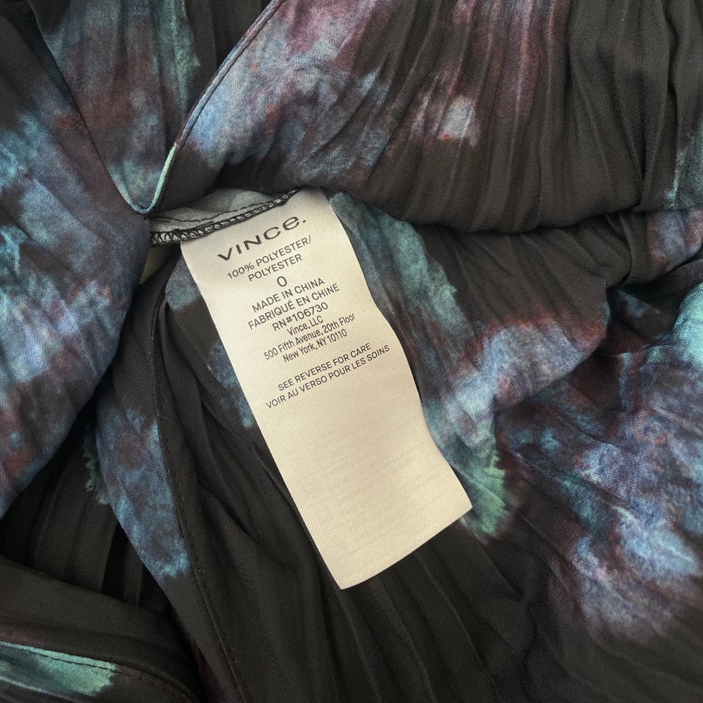 NWT Vince Painted Floral Twist Front Sleeveless Crinkle Dress Black Multi Size 0 - Picture 10 of 13
